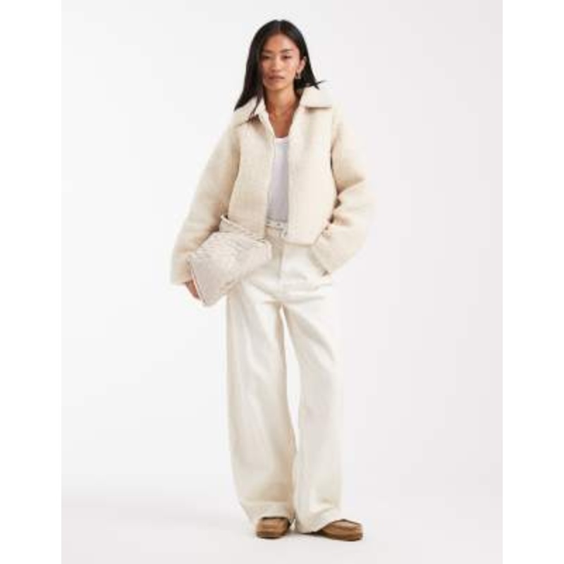 Threadbare short borg jacket in ecru