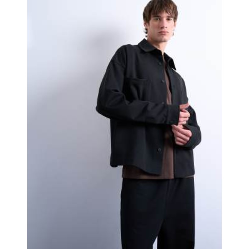 Topman fit double pocket jersey jacket in black