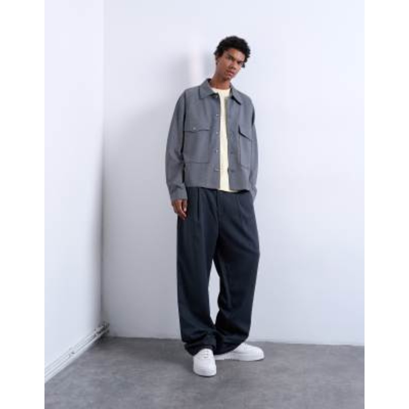Topman oversized fit interlock jersey jacket in gray