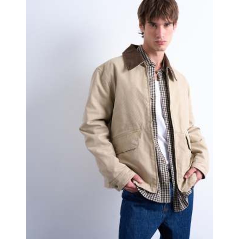 Topman padded canvas jacket in washed stone