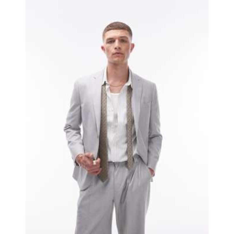 Topman slim linen blend suit jacket in gray