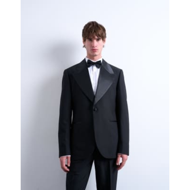 Topman slim tux suit jacket in black