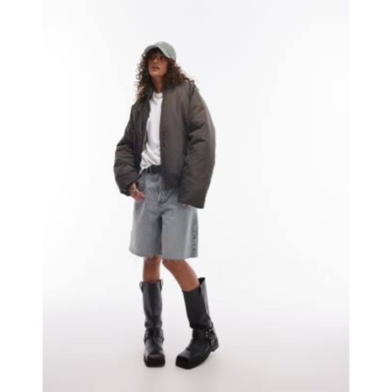 Topshop bomber puffer jacket in khaki