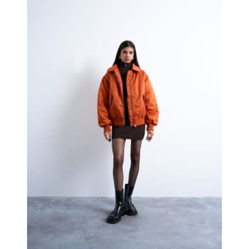 Topshop nylon bomber jacket in rust