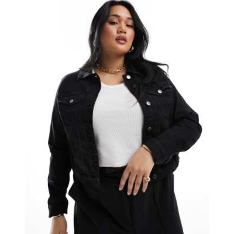 Vero Moda Curve cropped denim jacket in black