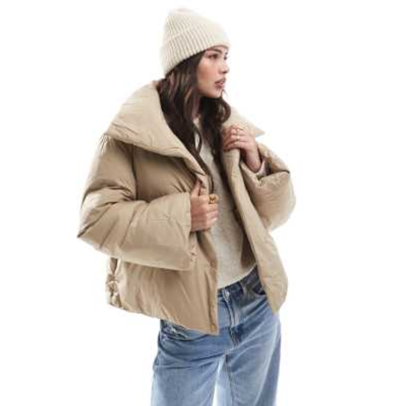 Vero Moda short padded jacket with wide sleeves in beige