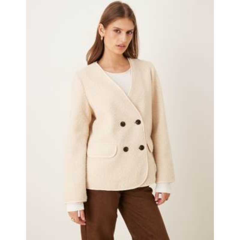 VILA teddy jacket with button details in cream