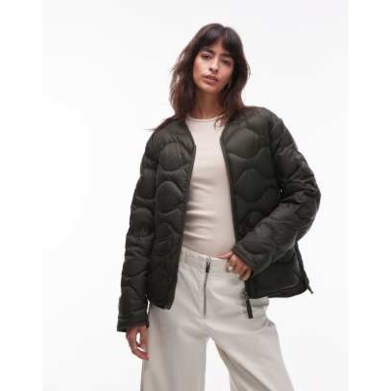 ARKET quilted jacket with zip front in green