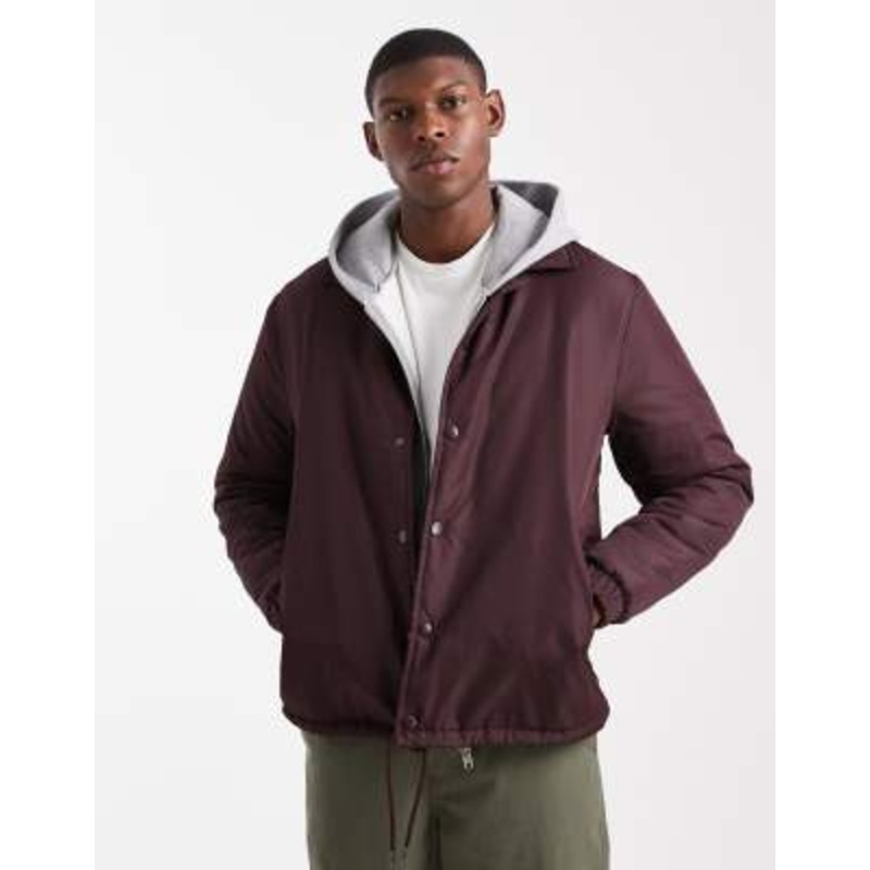 Brave Soul padded button down short jacket in burgundy