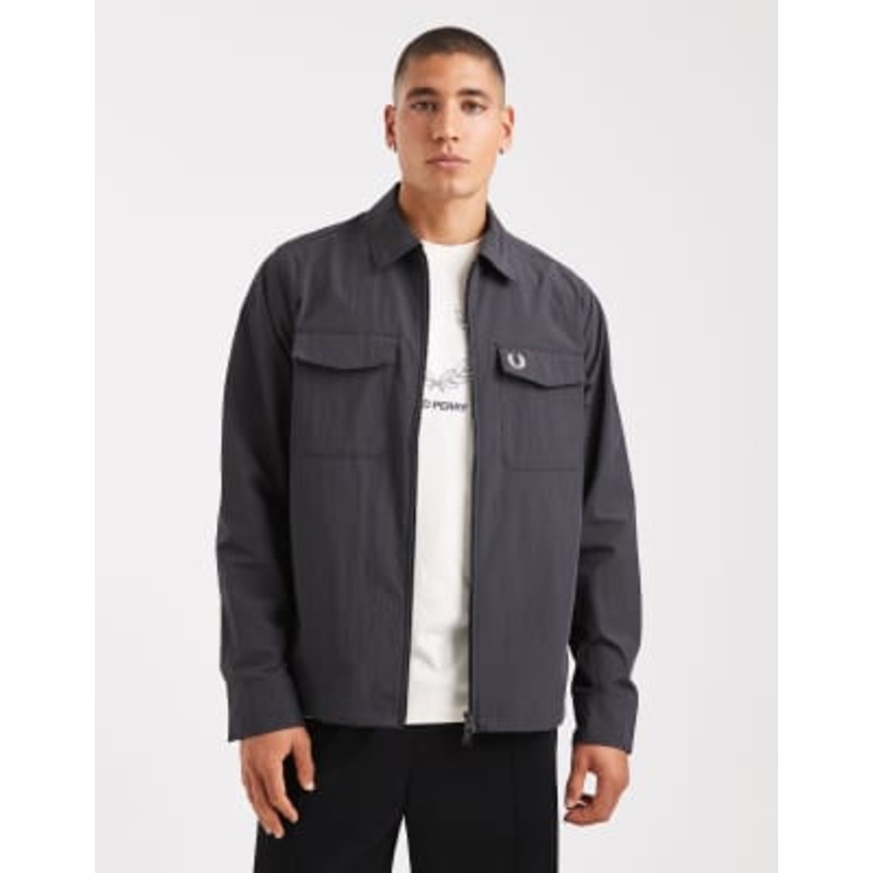 Fred Perry zip up overshirt jacket in gray