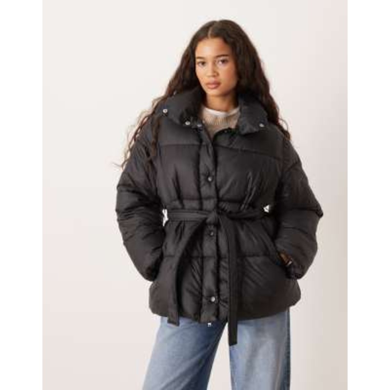 Gina Tricot belted puffer jacket in black