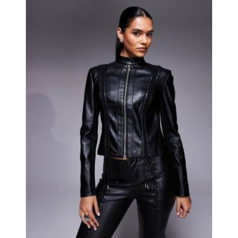 I.AM.GIA Kendrix leather look lace up detailing fitted zip up jacket in black