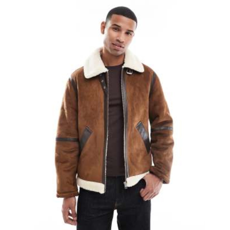 Jack & Jones faux suede aviator jacket in tan