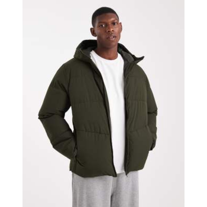 Jack & Jones hooded puffer jacket in olive green