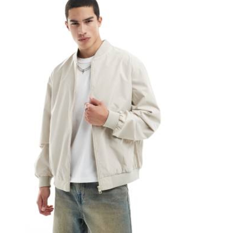 Jack & Jones oversized bomber jacket in cream