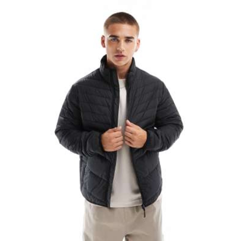 Jack & Jones packable padded jacket with standing collar in black