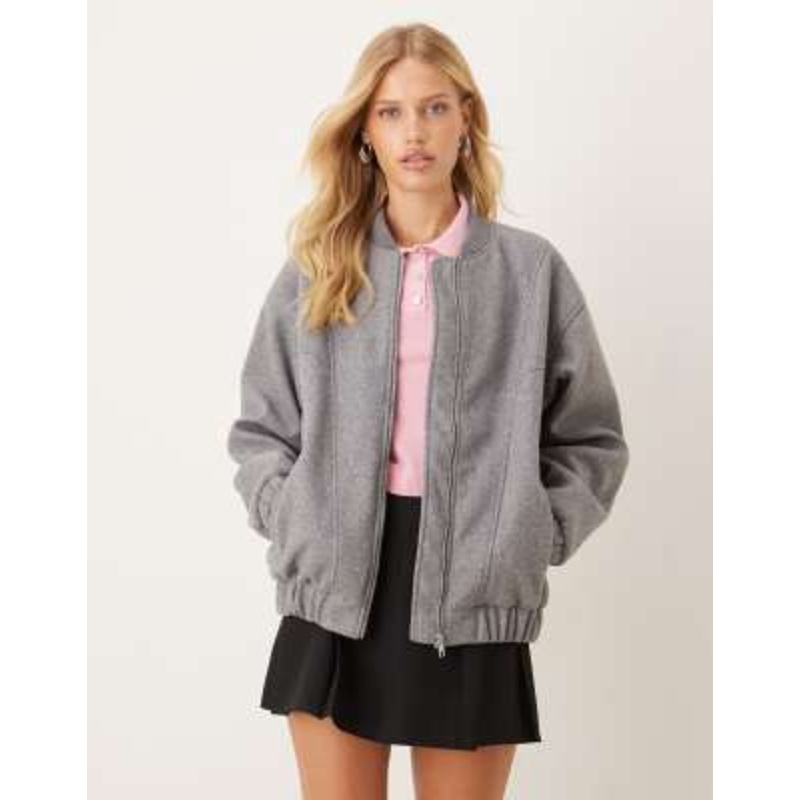 JJXX oversized bomber jacket in heather gray wool look
