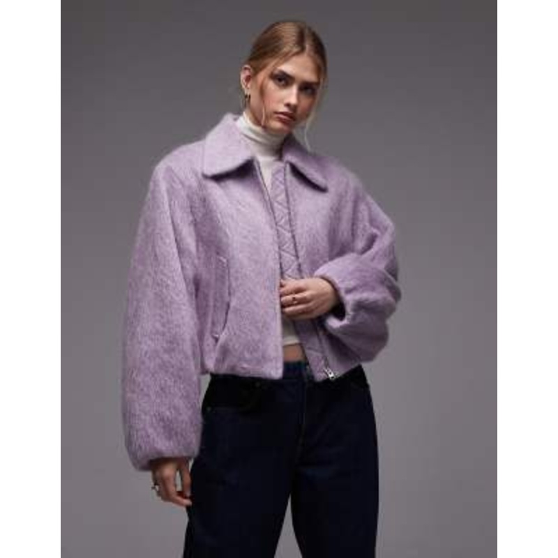 & Other Stories hairy wool and mohair mix bomber jacket in lilac