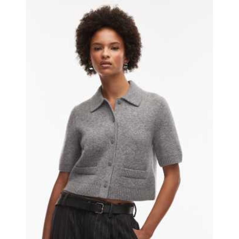 & Other Stories short sleeve wool cardigan jacket in gray with lining
