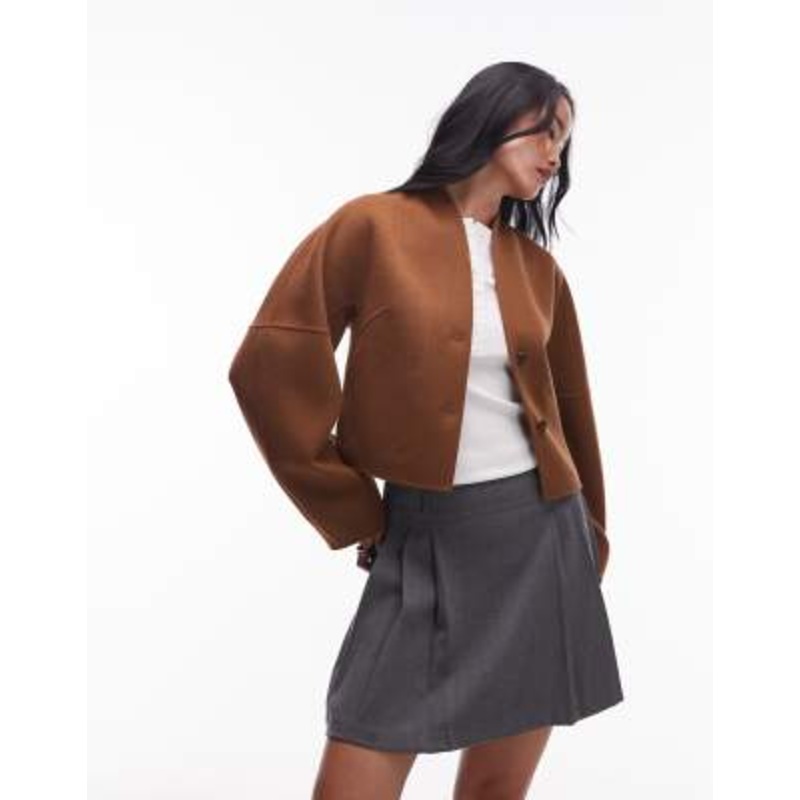 & Other Stories wool mock neck jacket in brown