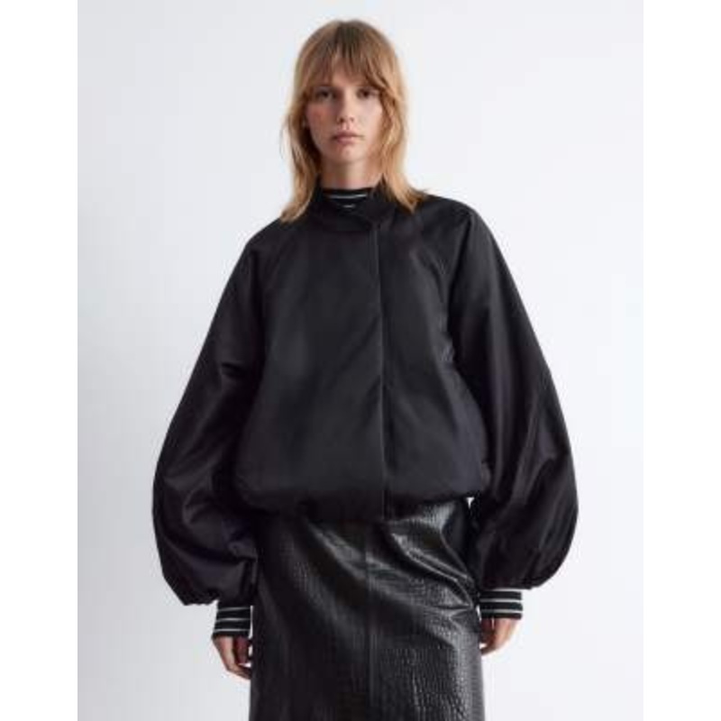& Other Stories zip front bomber jacket with volume sleeves in black