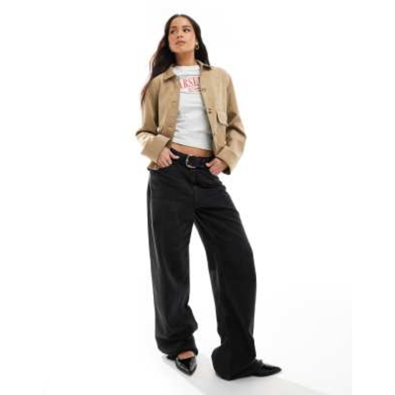 Stradivarius faux suede jacket in sand