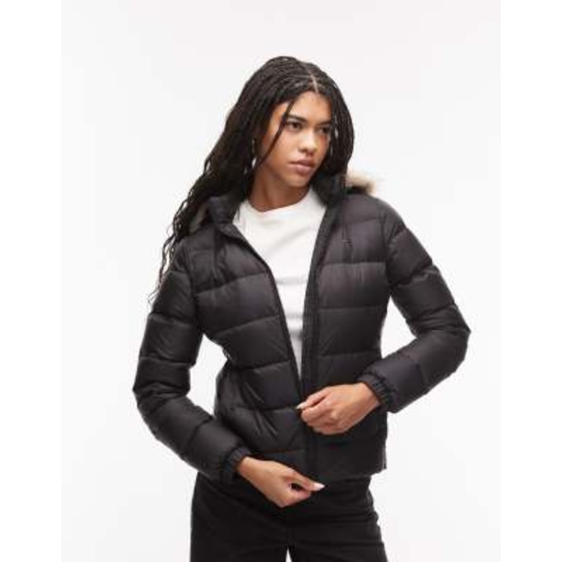 Tommy Jeans down puffer jacket with fur hood in black