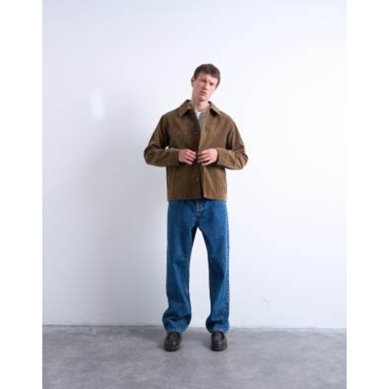 Topman faux suede button jacket in brown