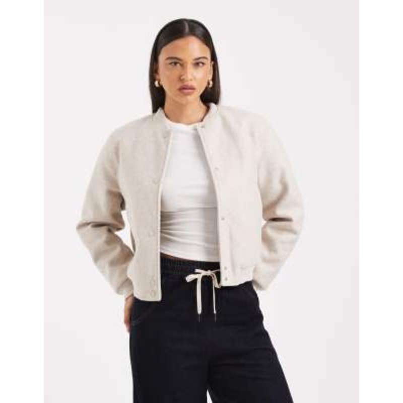 Vero Moda oversized felted bomber jacket in oatmeal