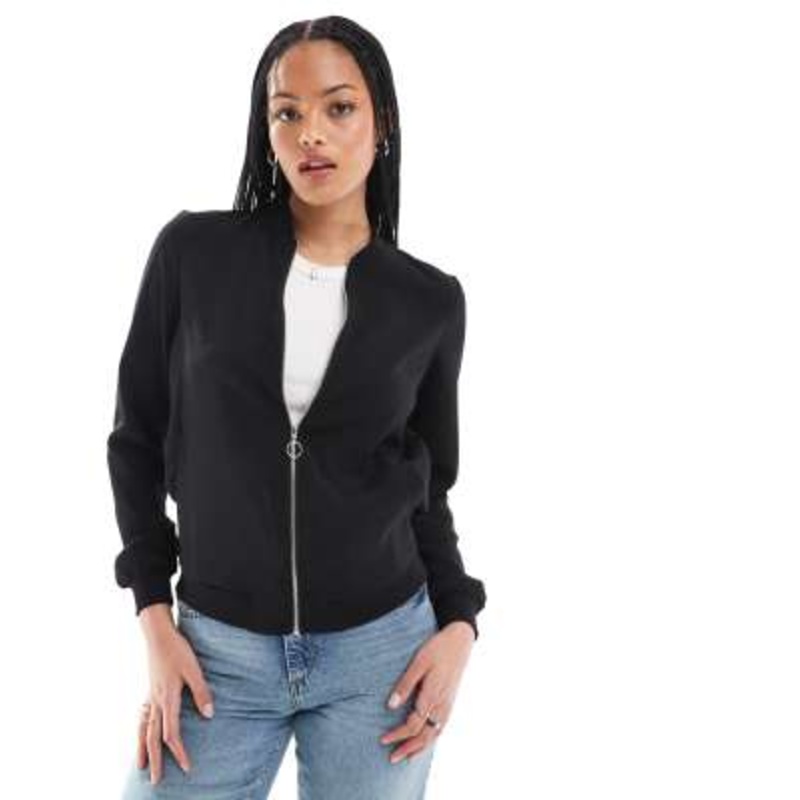Vero Moda Tall lightweight zip front bomber jacket in black