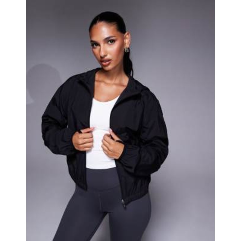 4505 cropped woven run jacket with hood in black