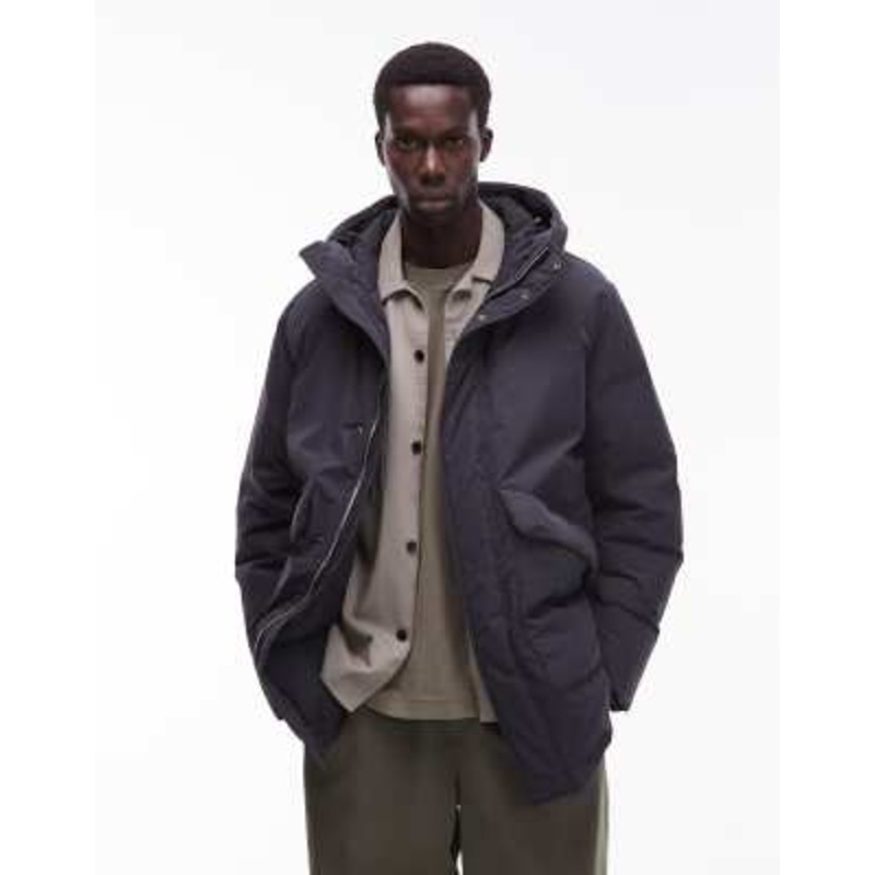 ARKET minimal down hooded padded jacket in navy