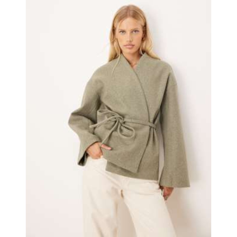 AWARE belted wrap felted jacket in tea green