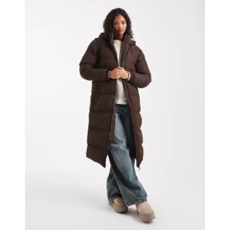 Brave Soul hooded maxi padded jacket with detachable sleeves in chocolate brown