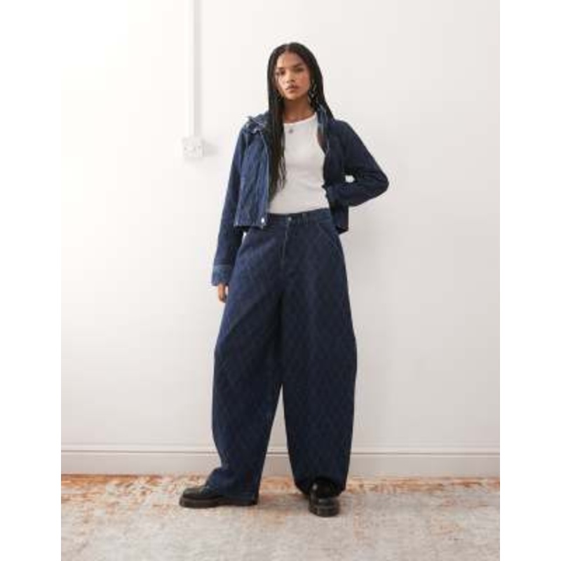 COLLUSION denim hooded argyle print jacket and XL Balloon jeans in rinse wash set