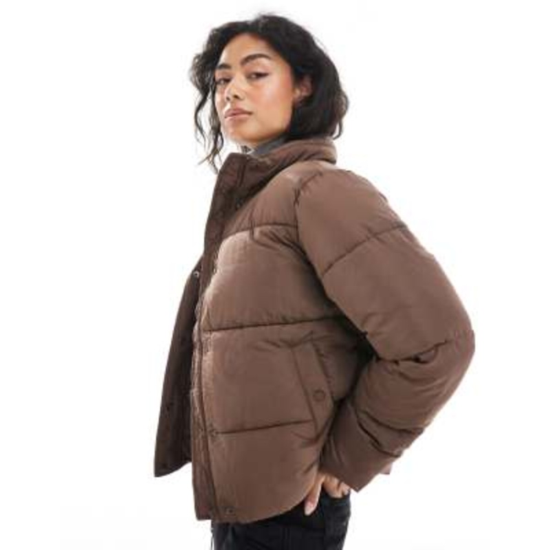 Cotton On puffer jacket with removable hood in taupe