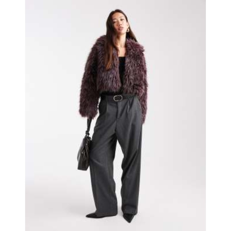 Cotton On sally faux fur jacket in burgundy