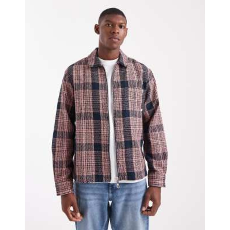 Farah Etienne check jacket in navy and pink check