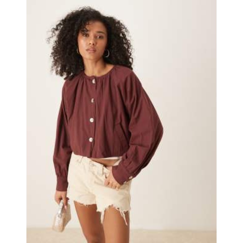 Ghospell button front pleated jacket in brown