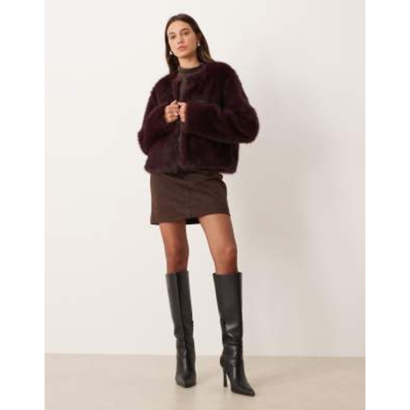 Gina Tricot faux fur short jacket in burgundy