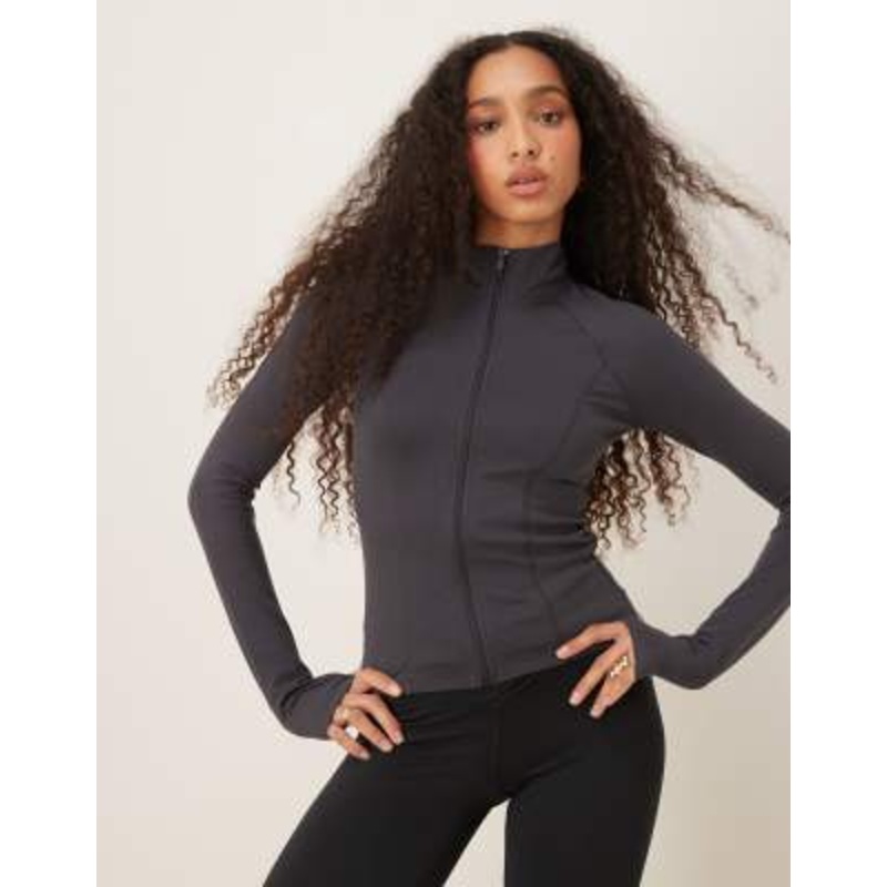 Gina Tricot Soft Touch sports seamless zip up jacket in dark gray