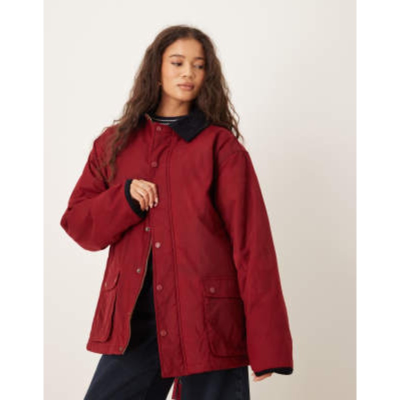 House of Sunny waxed rain jacket with contrast collar in wine