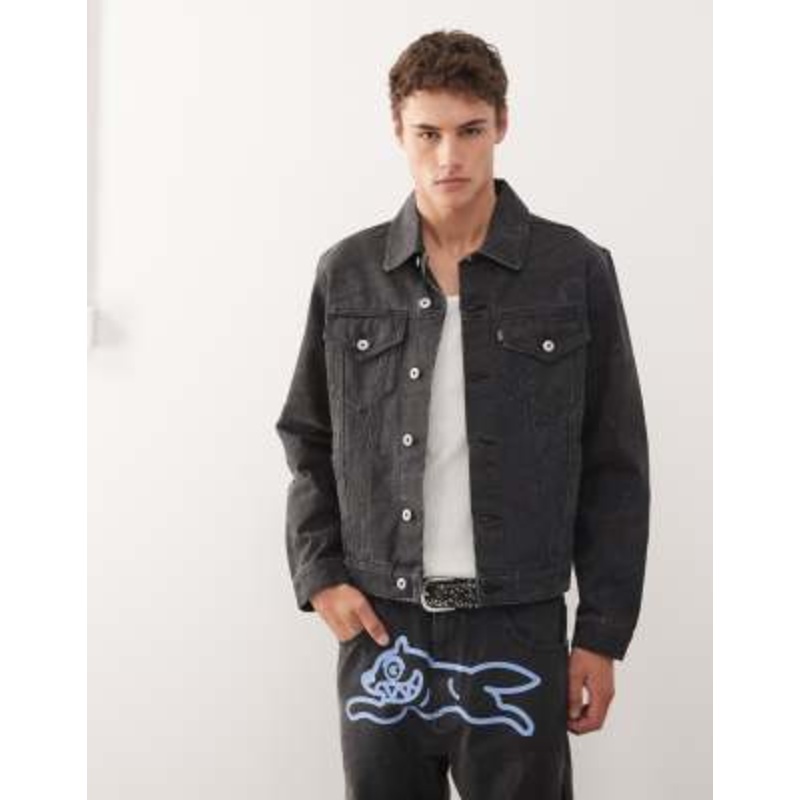 Ice Cream Every Flavor denim trucker jacket in black with tonal print