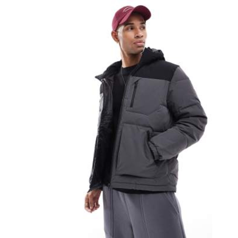 Jack & Jones color block puffer jacket in dark gray & black