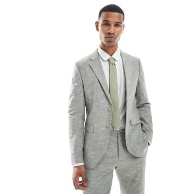 Jack & Jones linen mix suit jacket in green