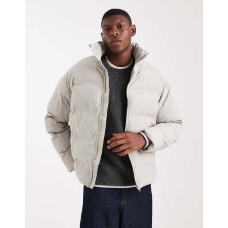 Jack & Jones thick puffer jacket in light gray