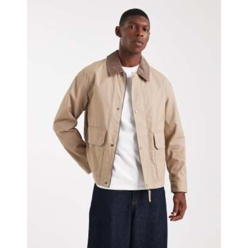 Jack & Jones worker jacket with corduroy collar in beige
