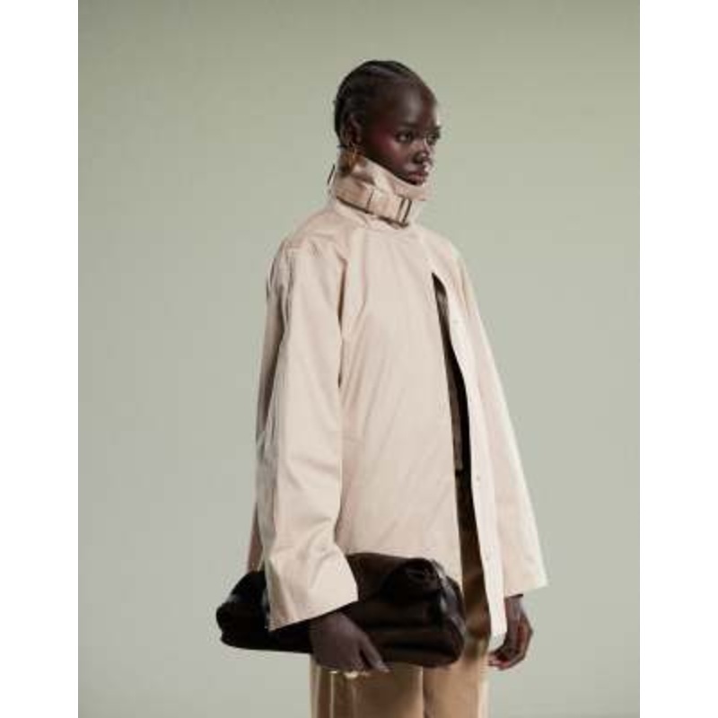 & Other Stories short trench jacket with strap funnel neck detail in beige