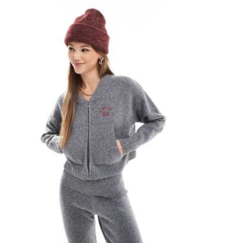 The Frolic exclusive cropped zip up knit jacket in charcoal