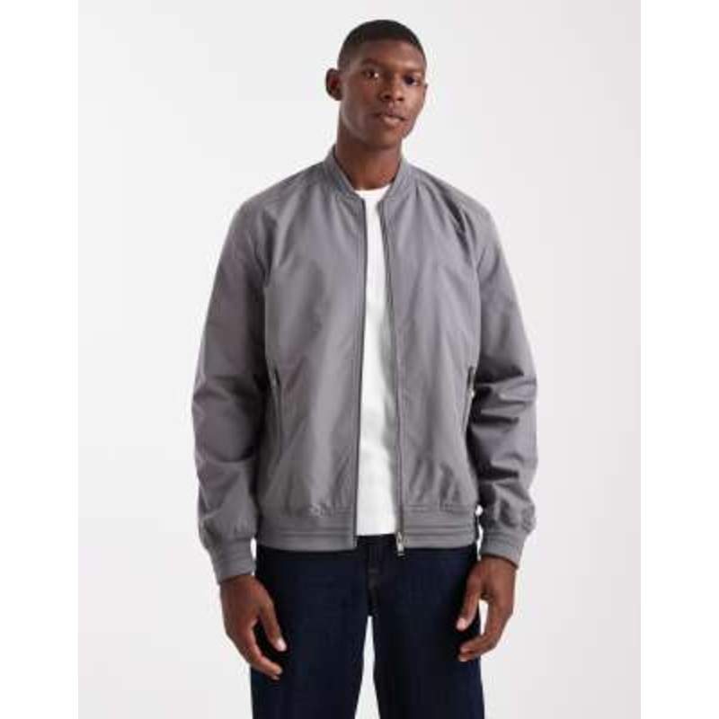 Threadbare zip front bomber jacket with pockets in slate gray